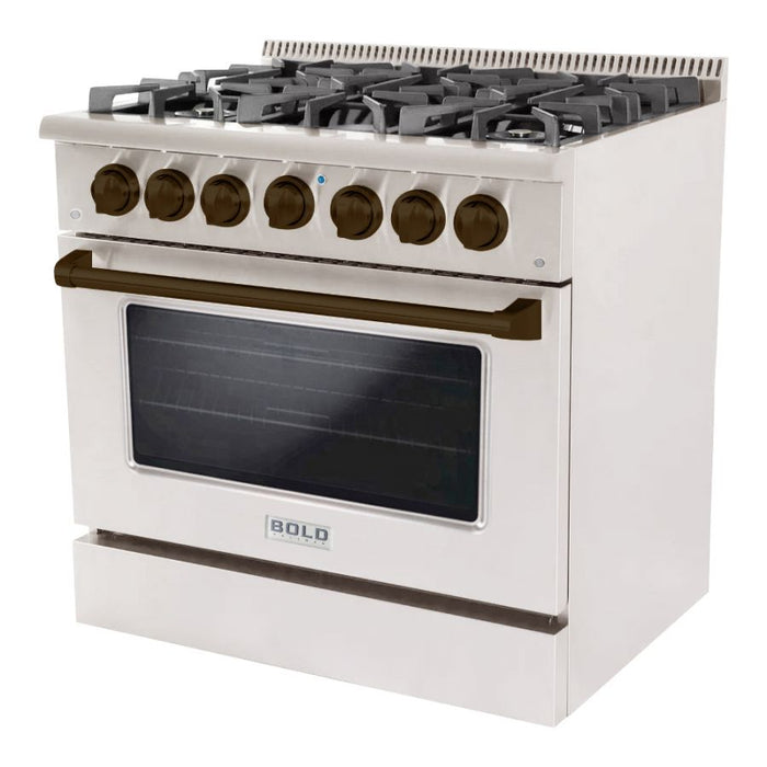 HALLMAN Bold Series 36" Gas Freestanding Range with Bronze Trim - HBRG36BZ