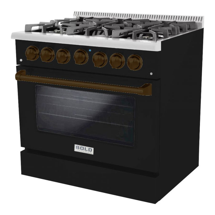 HALLMAN Bold Series 36" Gas Freestanding Range with Bronze Trim - HBRG36BZ