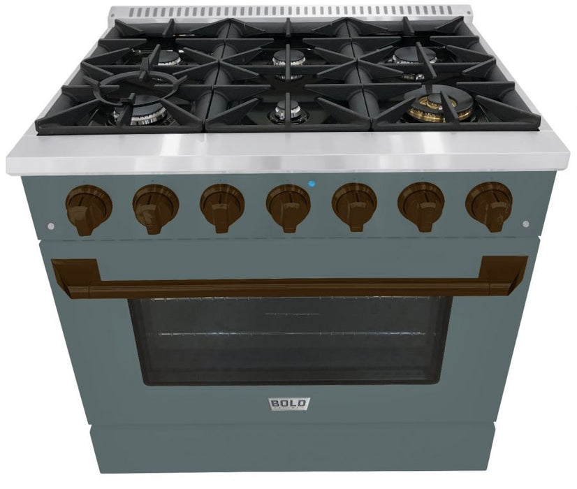 HALLMAN Bold Series 36" Gas Freestanding Range with Bronze Trim - HBRG36BZ