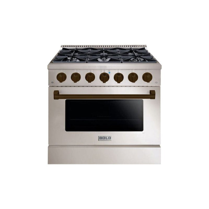 HALLMAN Bold Series 36" Gas Freestanding Range with Bronze Trim - HBRG36BZ