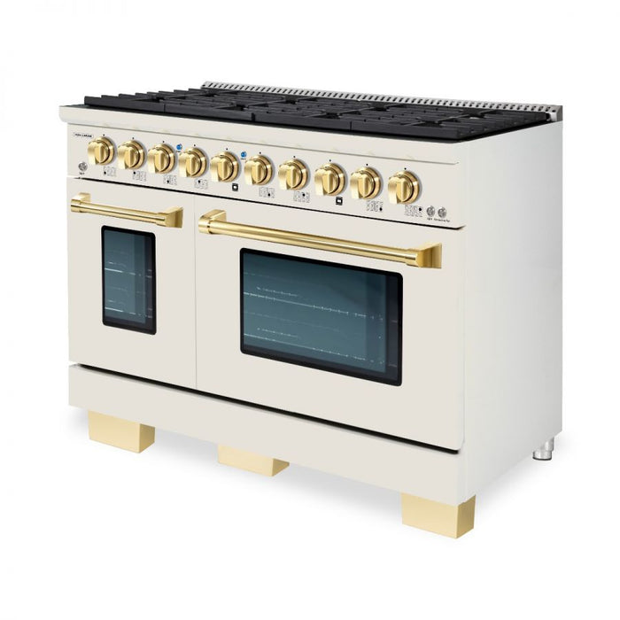 HALLMAN Bold Series 48" Dual Fuel Freestanding Range with Brass Trim - HBRDF48BS