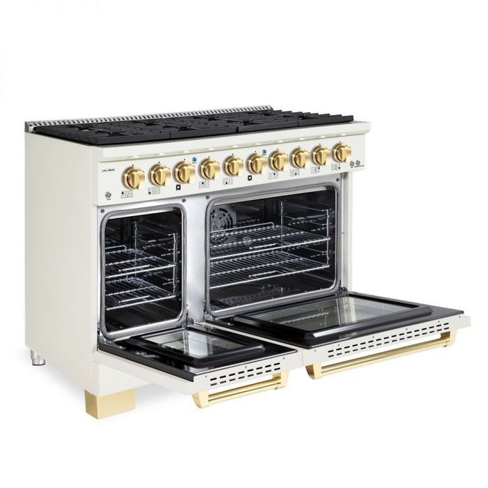 HALLMAN Bold Series 48" Dual Fuel Freestanding Range with Brass Trim - HBRDF48BS