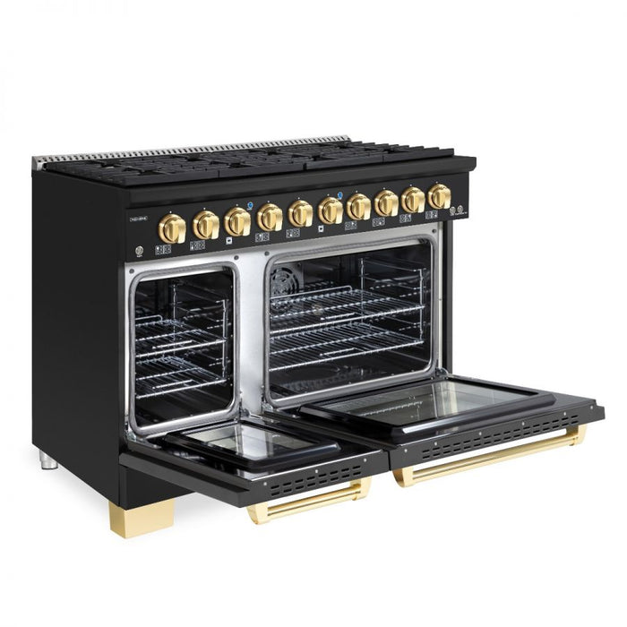 HALLMAN Bold Series 48" Dual Fuel Freestanding Range with Brass Trim - HBRDF48BS