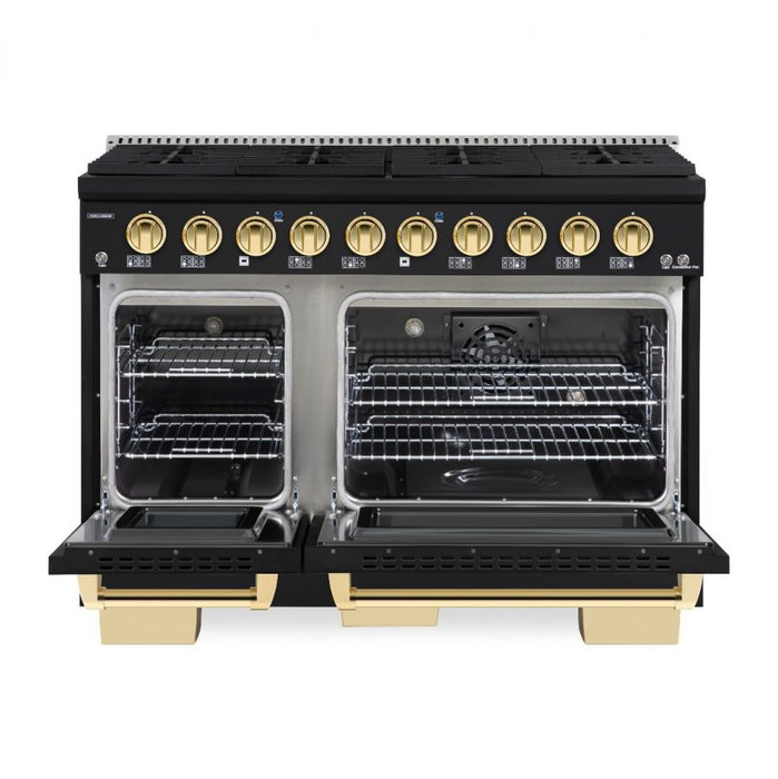 HALLMAN Bold Series 48" Dual Fuel Freestanding Range with Brass Trim - HBRDF48BS