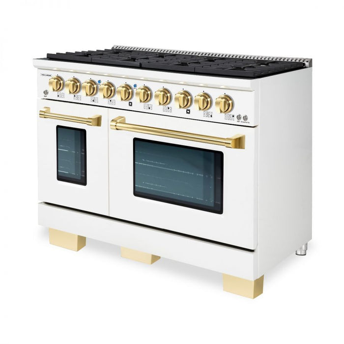 HALLMAN Bold Series 48" Dual Fuel Freestanding Range with Brass Trim - HBRDF48BS