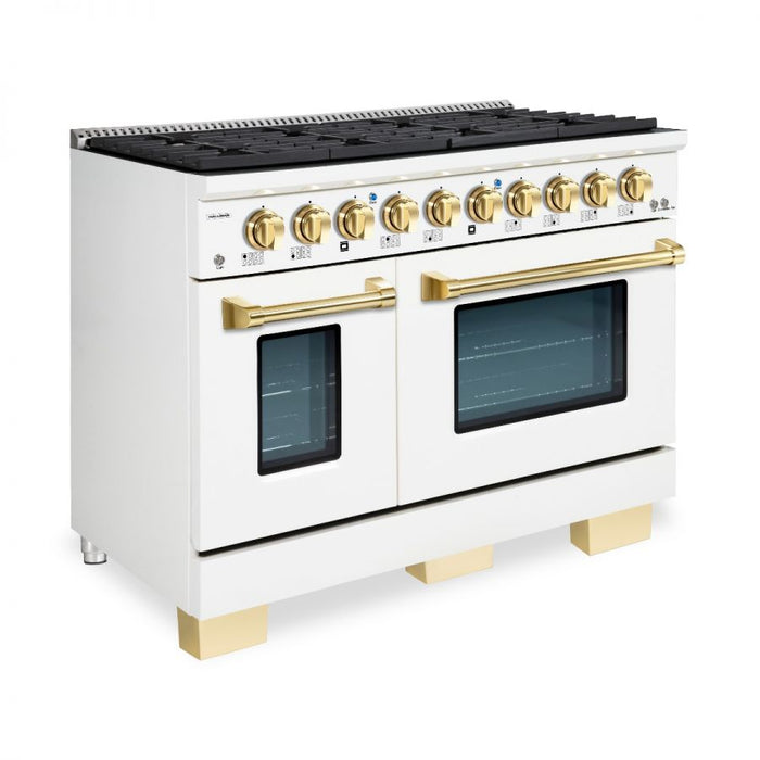 HALLMAN Bold Series 48" Dual Fuel Freestanding Range with Brass Trim - HBRDF48BS