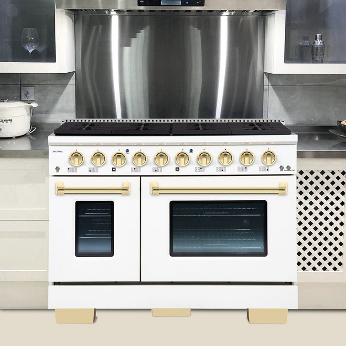 HALLMAN Bold Series 48" Dual Fuel Freestanding Range with Brass Trim - HBRDF48BS