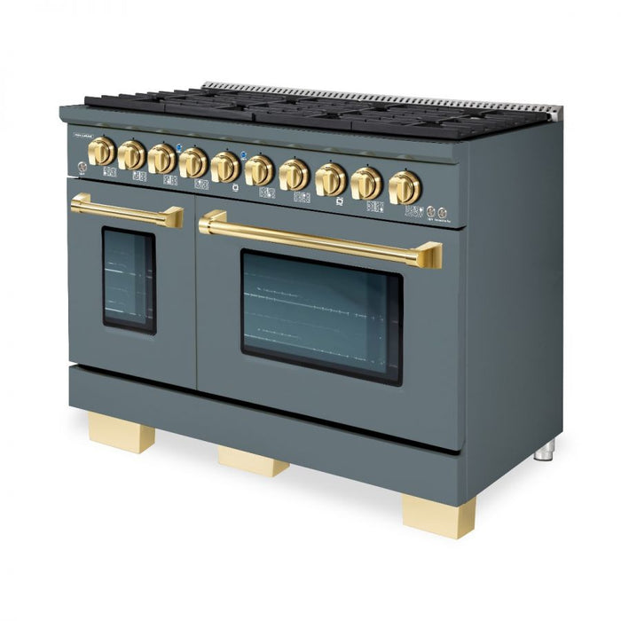 HALLMAN Bold Series 48" Dual Fuel Freestanding Range with Brass Trim - HBRDF48BS