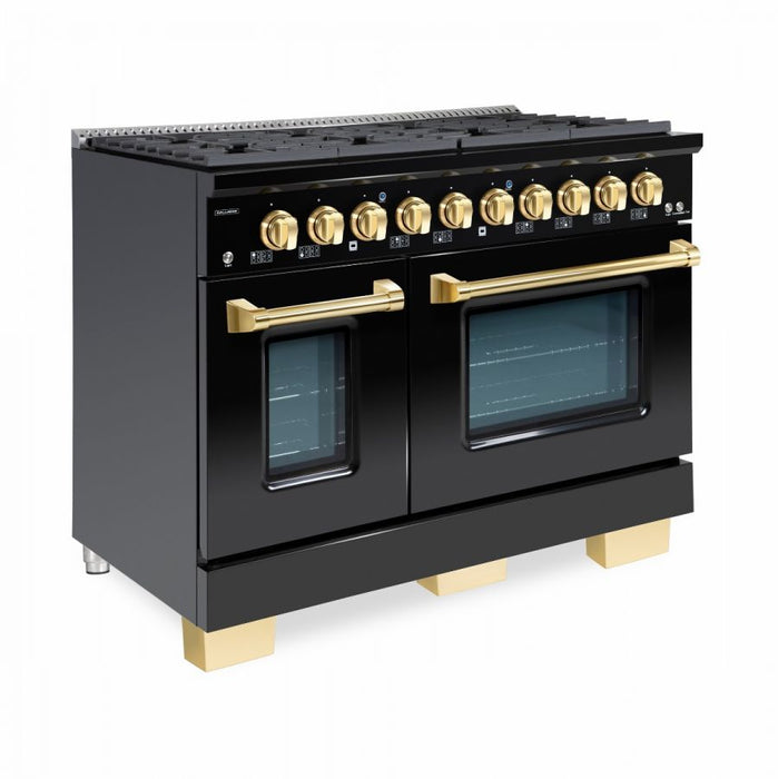 HALLMAN Bold Series 48" Dual Fuel Freestanding Range with Brass Trim - HBRDF48BS