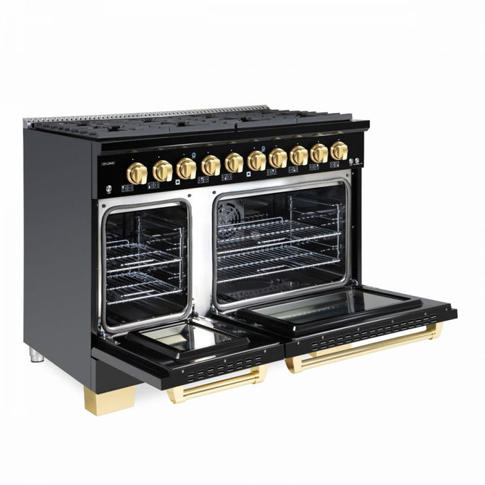 HALLMAN Bold Series 48" Dual Fuel Freestanding Range with Brass Trim - HBRDF48BS