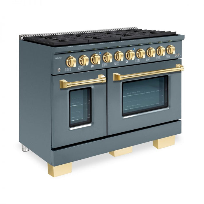 HALLMAN Bold Series 48" Dual Fuel Freestanding Range with Brass Trim - HBRDF48BS