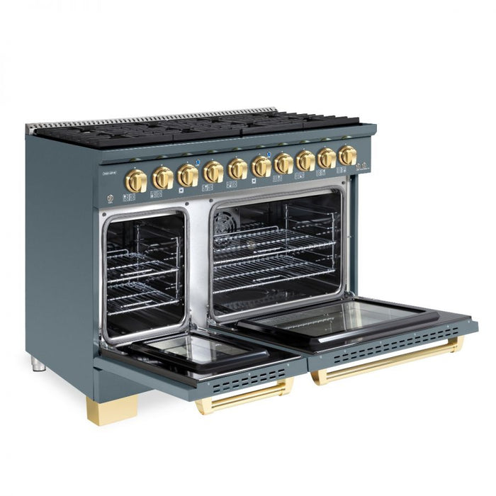 HALLMAN Bold Series 48" Dual Fuel Freestanding Range with Brass Trim - HBRDF48BS