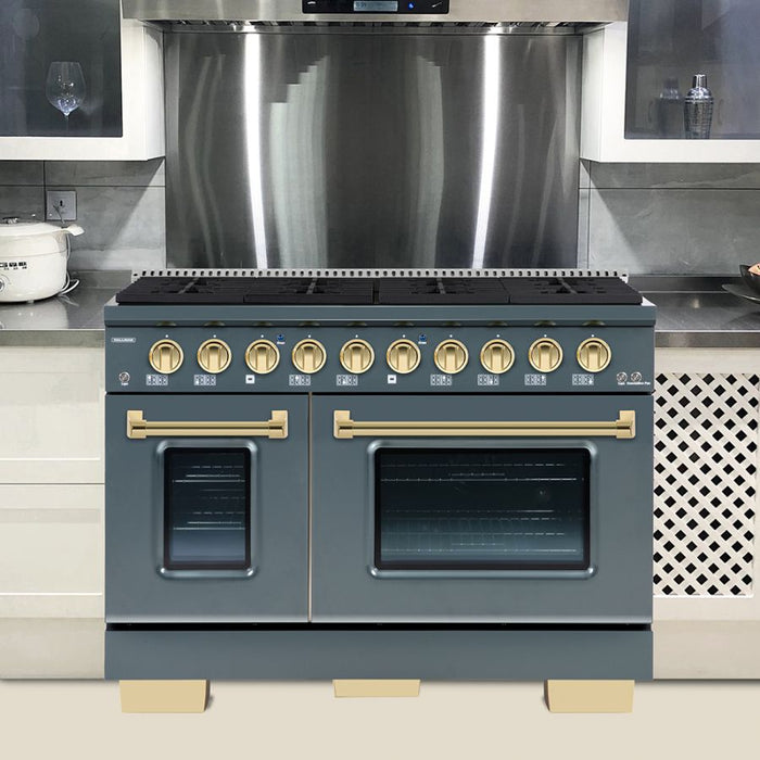 HALLMAN Bold Series 48" Dual Fuel Freestanding Range with Brass Trim - HBRDF48BS