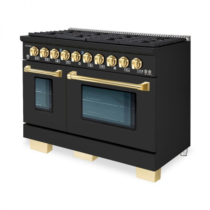 HALLMAN Bold Series 48" Dual Fuel Freestanding Range with Brass Trim - HBRDF48BS