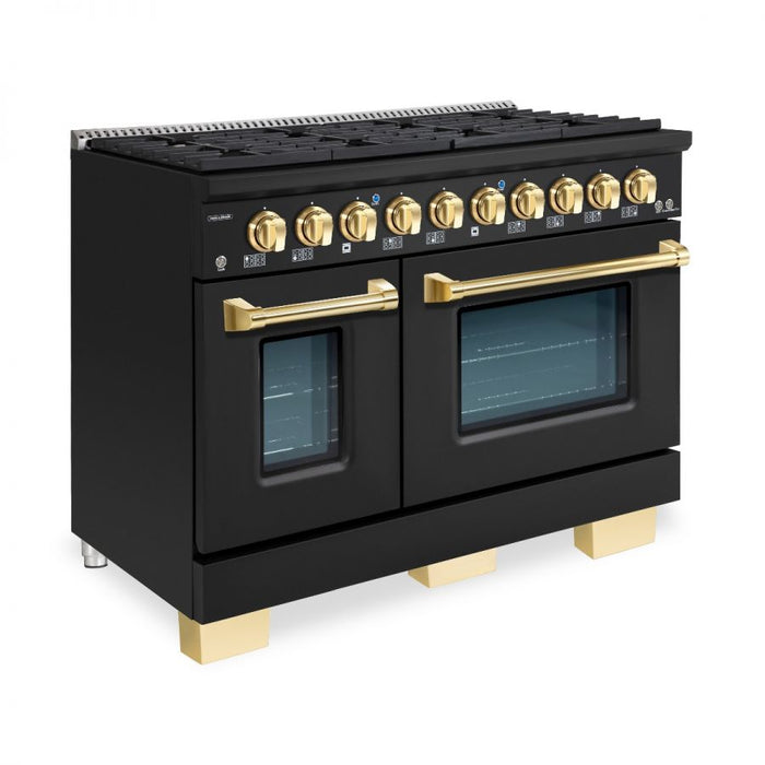 HALLMAN Bold Series 48" Dual Fuel Freestanding Range with Brass Trim - HBRDF48BS