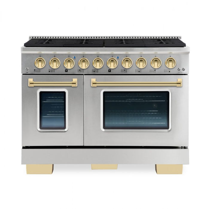 HALLMAN Bold Series 48" Dual Fuel Freestanding Range with Brass Trim - HBRDF48BS