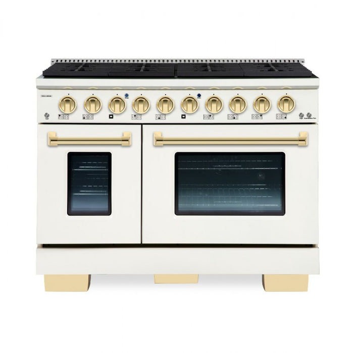 HALLMAN Bold Series 48" Dual Fuel Freestanding Range with Brass Trim - HBRDF48BS