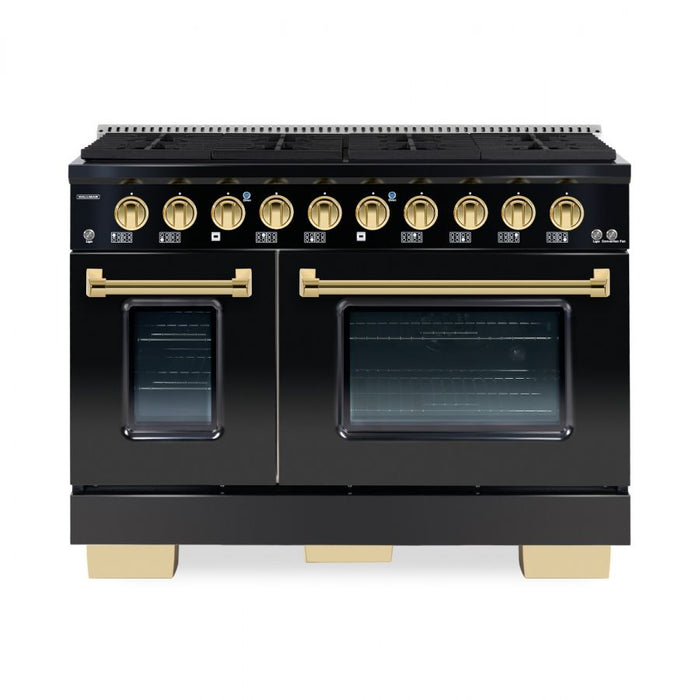 HALLMAN Bold Series 48" Dual Fuel Freestanding Range with Brass Trim - HBRDF48BS