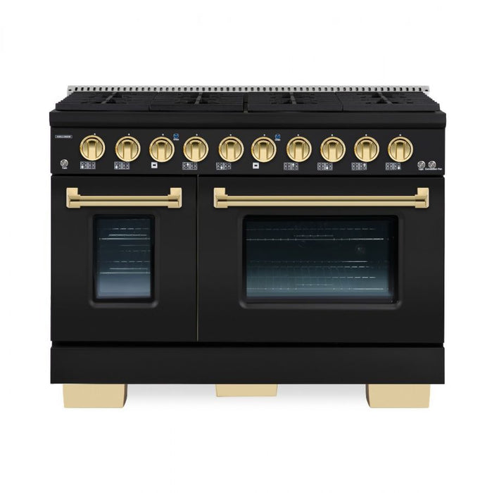 HALLMAN Bold Series 48" Dual Fuel Freestanding Range with Brass Trim - HBRDF48BS