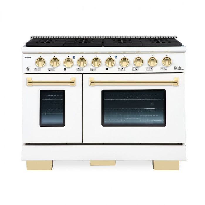 HALLMAN Bold Series 48" Dual Fuel Freestanding Range with Brass Trim - HBRDF48BS