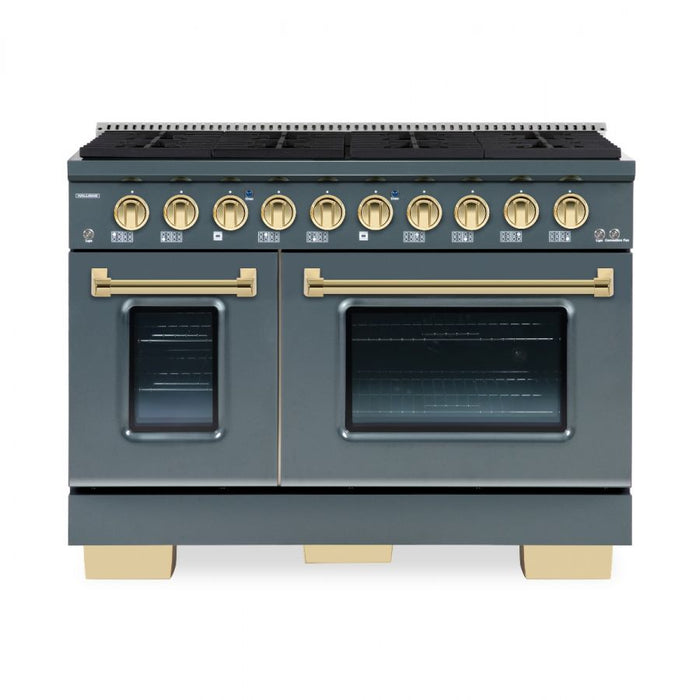 HALLMAN Bold Series 48" Dual Fuel Freestanding Range with Brass Trim - HBRDF48BS