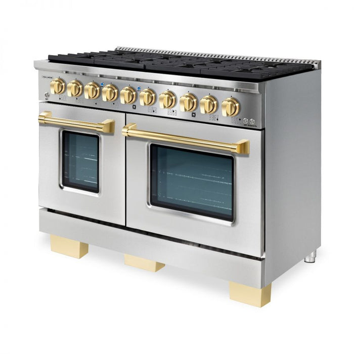 HALLMAN Bold Series 48" Dual Fuel Freestanding Range with Brass Trim - HBRDF48BS