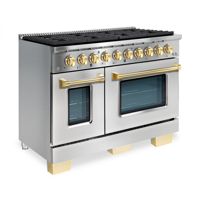 HALLMAN Bold Series 48" Dual Fuel Freestanding Range with Brass Trim - HBRDF48BS