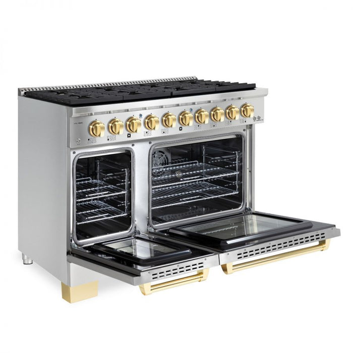 HALLMAN Bold Series 48" Dual Fuel Freestanding Range with Brass Trim - HBRDF48BS