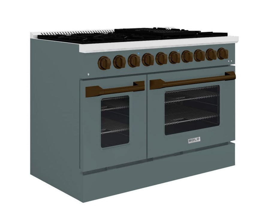 HALLMAN Bold Series 48" Dual Fuel Freestanding Range with Bronze Trim - HBRDF48BZ