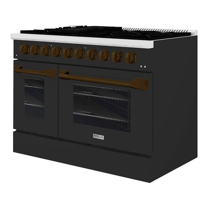 HALLMAN Bold Series 48" Dual Fuel Freestanding Range with Bronze Trim - HBRDF48BZ