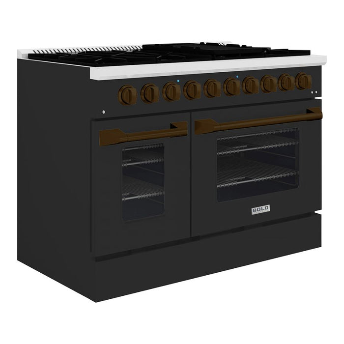 HALLMAN Bold Series 48" Dual Fuel Freestanding Range with Bronze Trim - HBRDF48BZ