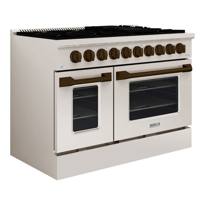 HALLMAN Bold Series 48" Dual Fuel Freestanding Range with Bronze Trim - HBRDF48BZ