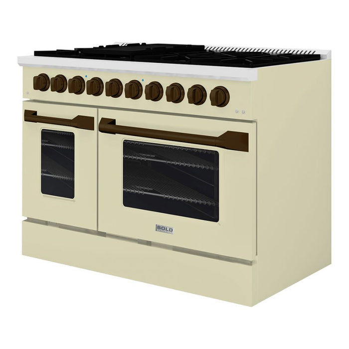 HALLMAN Bold Series 48" Dual Fuel Freestanding Range with Bronze Trim - HBRDF48BZ