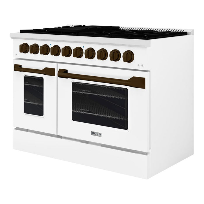 HALLMAN Bold Series 48" Dual Fuel Freestanding Range with Bronze Trim - HBRDF48BZ