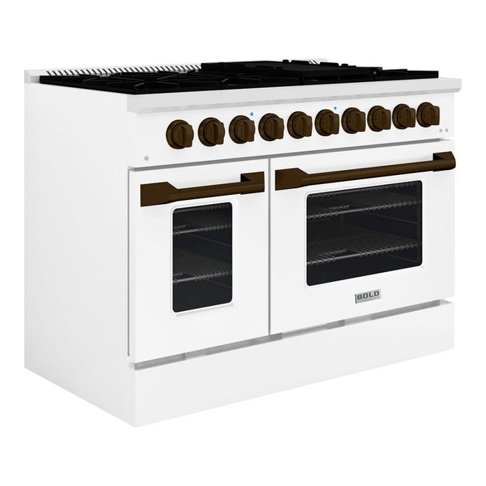 HALLMAN Bold Series 48" Dual Fuel Freestanding Range with Bronze Trim - HBRDF48BZ