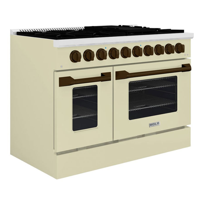 HALLMAN Bold Series 48" Dual Fuel Freestanding Range with Bronze Trim - HBRDF48BZ