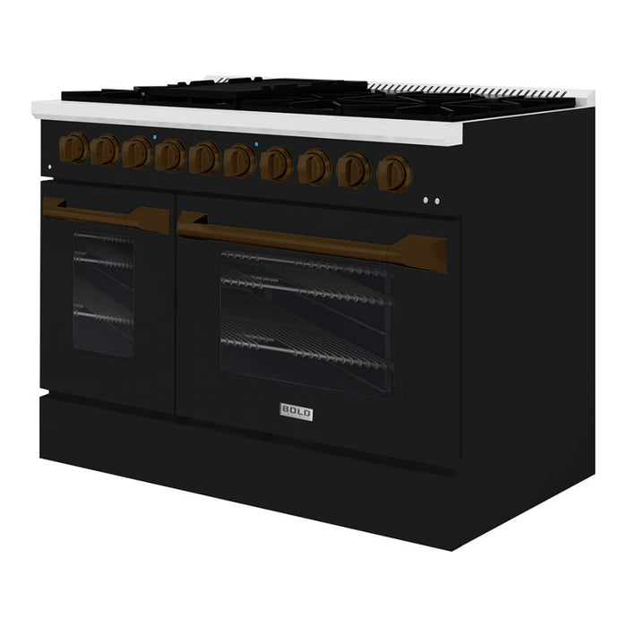 HALLMAN Bold Series 48" Dual Fuel Freestanding Range with Bronze Trim - HBRDF48BZ