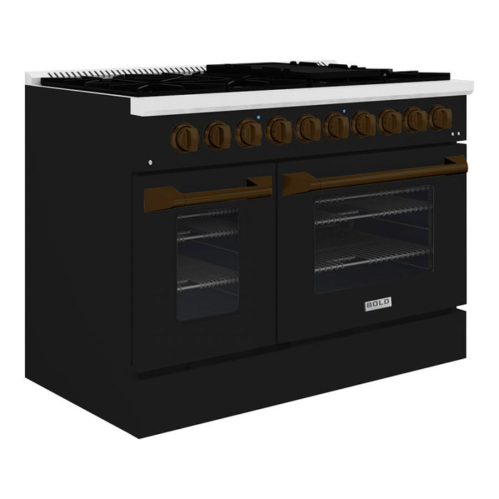 HALLMAN Bold Series 48" Dual Fuel Freestanding Range with Bronze Trim - HBRDF48BZ