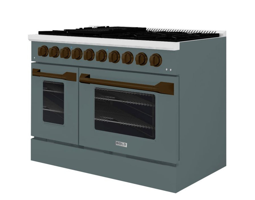 HALLMAN Bold Series 48" Dual Fuel Freestanding Range with Bronze Trim - HBRDF48BZ