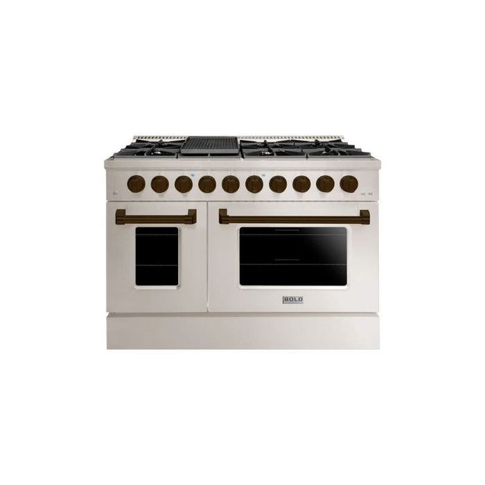 HALLMAN Bold Series 48" Dual Fuel Freestanding Range with Bronze Trim - HBRDF48BZ