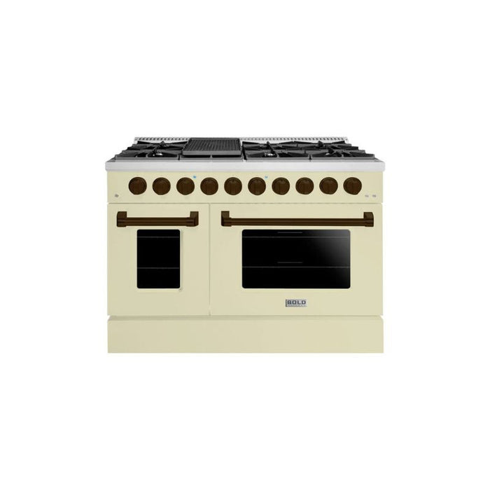 HALLMAN Bold Series 48" Dual Fuel Freestanding Range with Bronze Trim - HBRDF48BZ