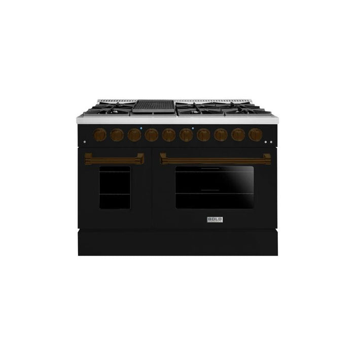 HALLMAN Bold Series 48" Dual Fuel Freestanding Range with Bronze Trim - HBRDF48BZ