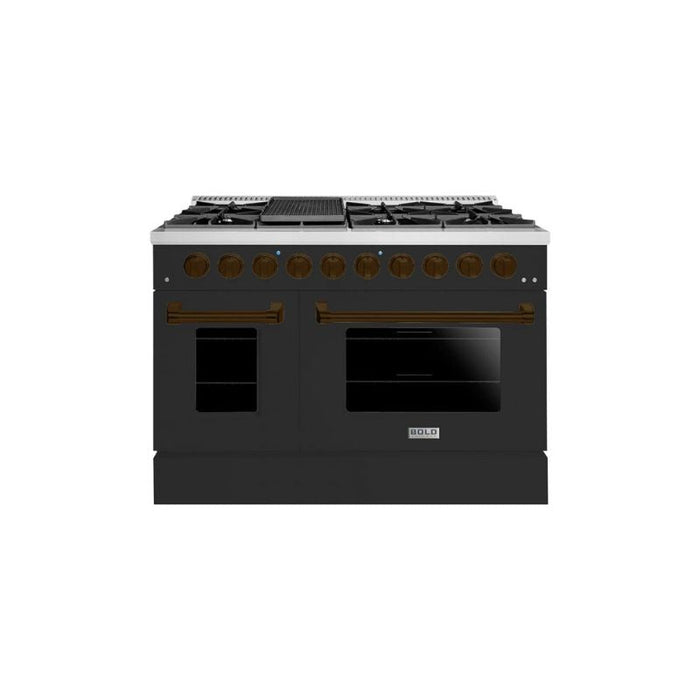 HALLMAN Bold Series 48" Dual Fuel Freestanding Range with Bronze Trim - HBRDF48BZ