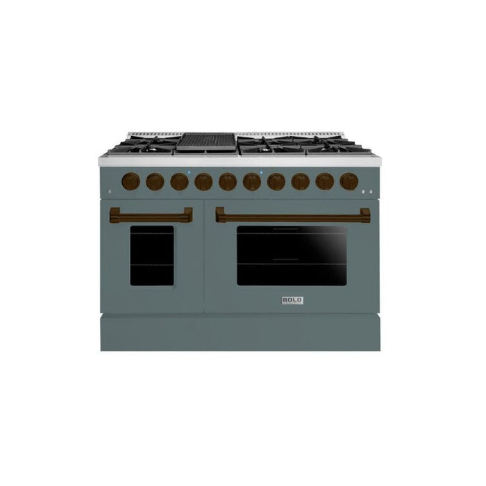 HALLMAN Bold Series 48" Dual Fuel Freestanding Range with Bronze Trim - HBRDF48BZ