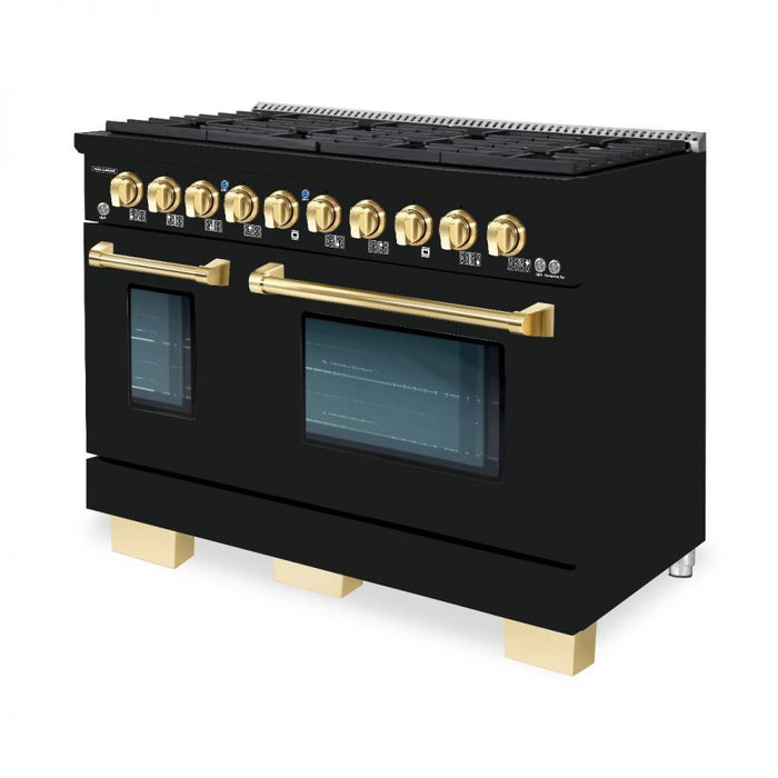 HALLMAN Bold Series 48" Gas Freestanding Range with Brass Trim - HBRG48BS