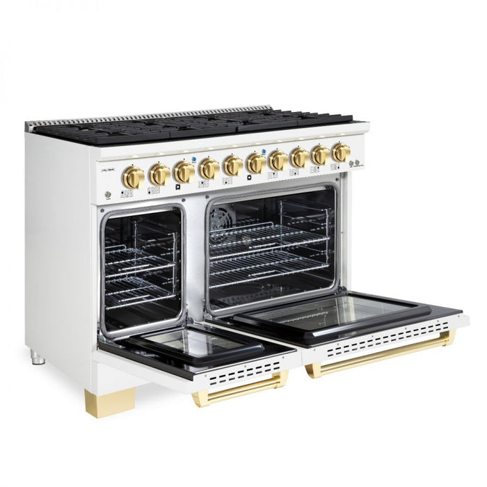 HALLMAN Bold Series 48" Gas Freestanding Range with Brass Trim - HBRG48BS