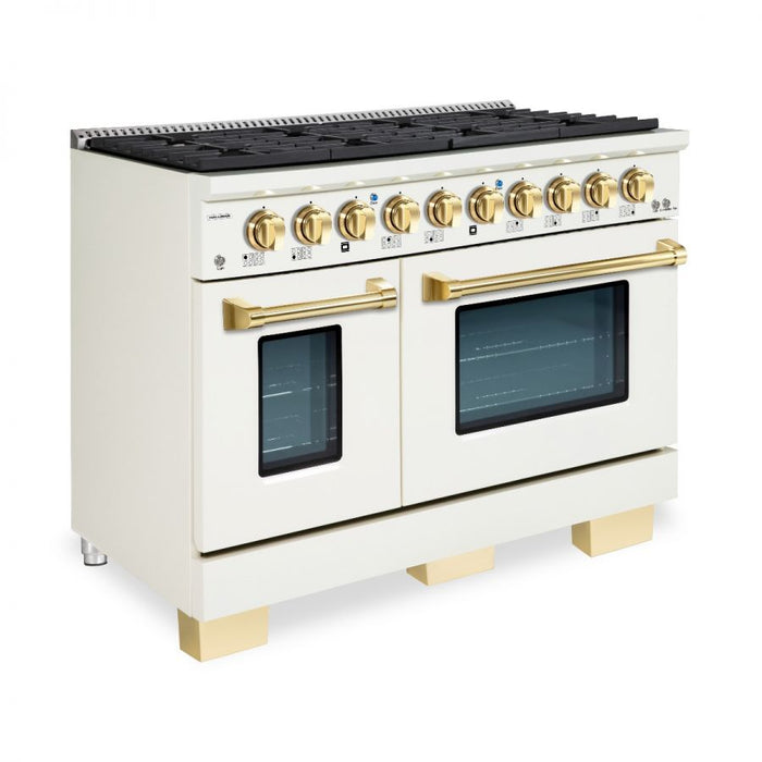 HALLMAN Bold Series 48" Gas Freestanding Range with Brass Trim - HBRG48BS