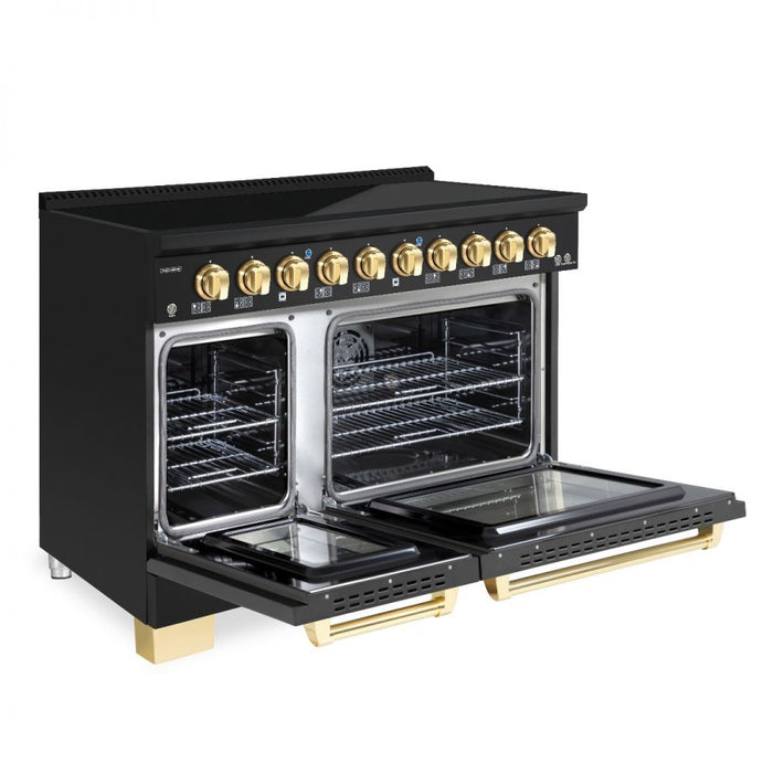 HALLMAN Bold Series 48-inch Induction Range with Brass Trim - HBIR48BS