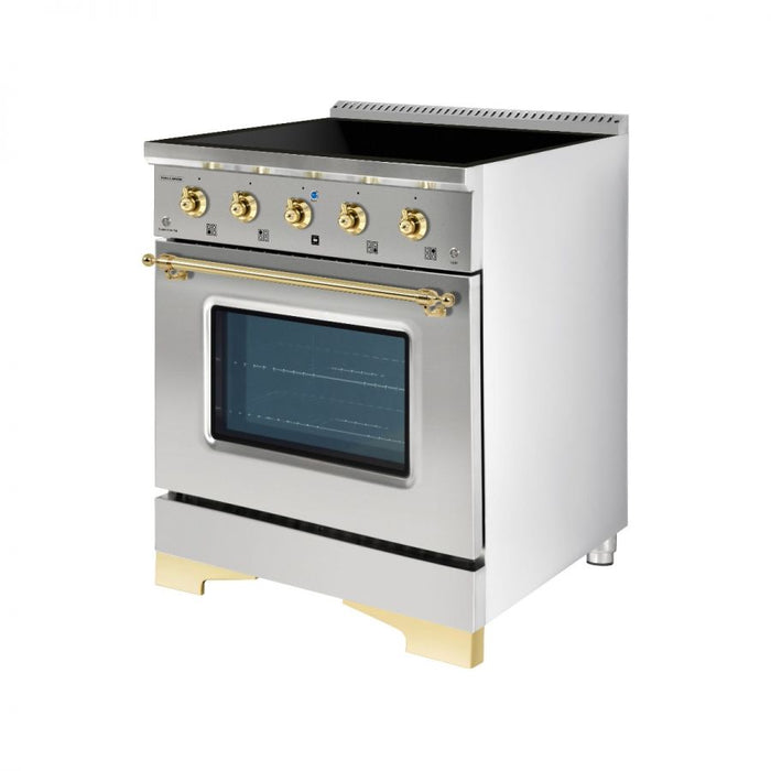 HALLMAN Classico 30-inch Induction Freestanding Range with Brass Trim - HCLIR30BS