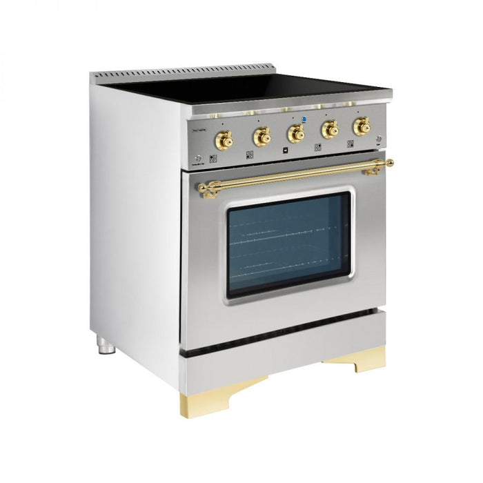 HALLMAN Classico 30-inch Induction Freestanding Range with Brass Trim - HCLIR30BS